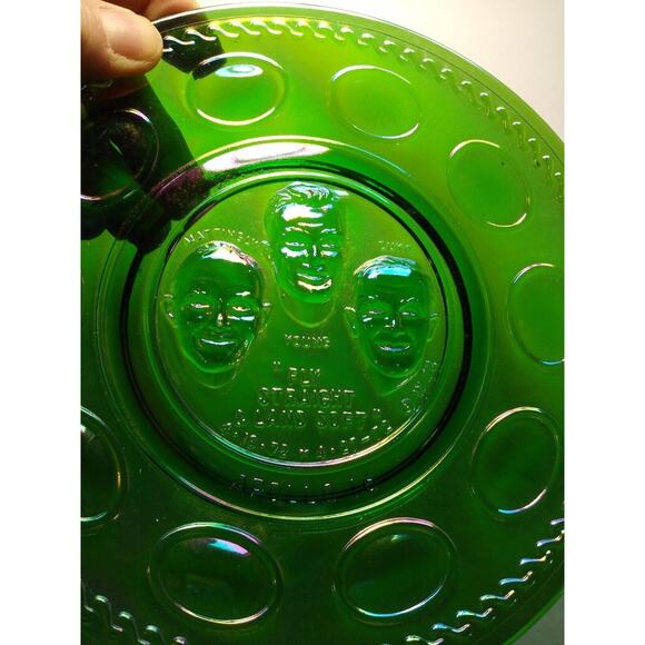 Vintage Carnival Glass Green Apollo 16 Space Astronaut Plate Wheaton Glass NASA - Picture 3 of 5